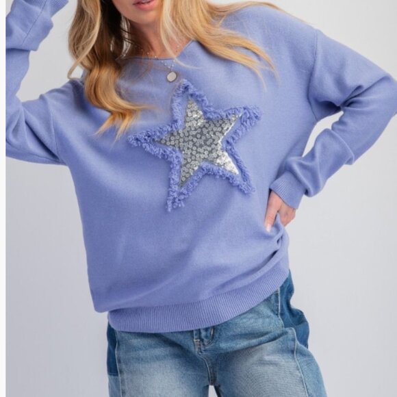 Sweaters - 268.SEQUINED STAR PATCH KNIT SWEATER PULLOVER TOP